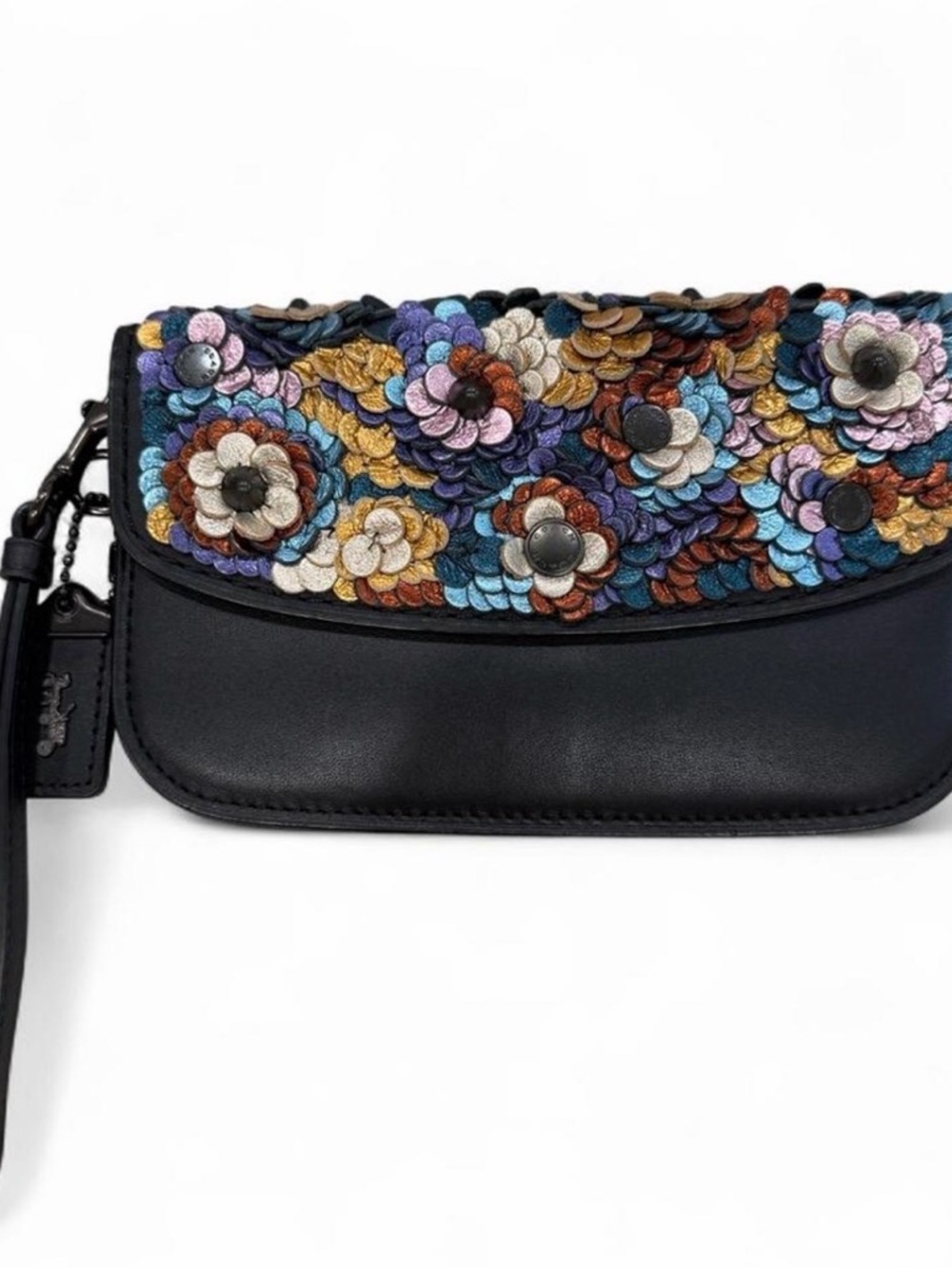 Authentic Coach Floral Leather Sequin Clutch Wristlet